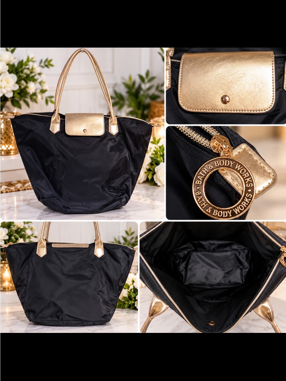 Bath & Body Works Black Tote with Gold Accents
